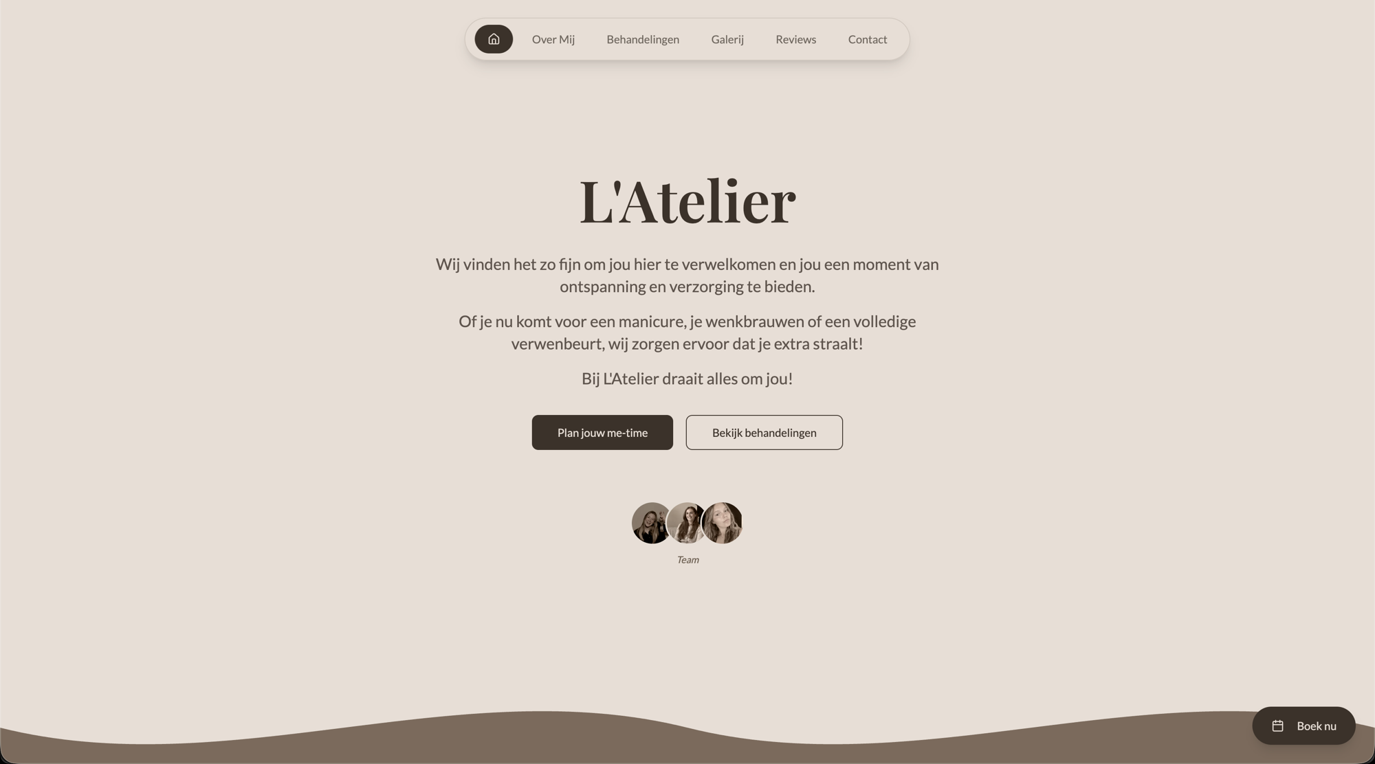 De homepage van schoonheidssalon L'Atelier in Aartselaar